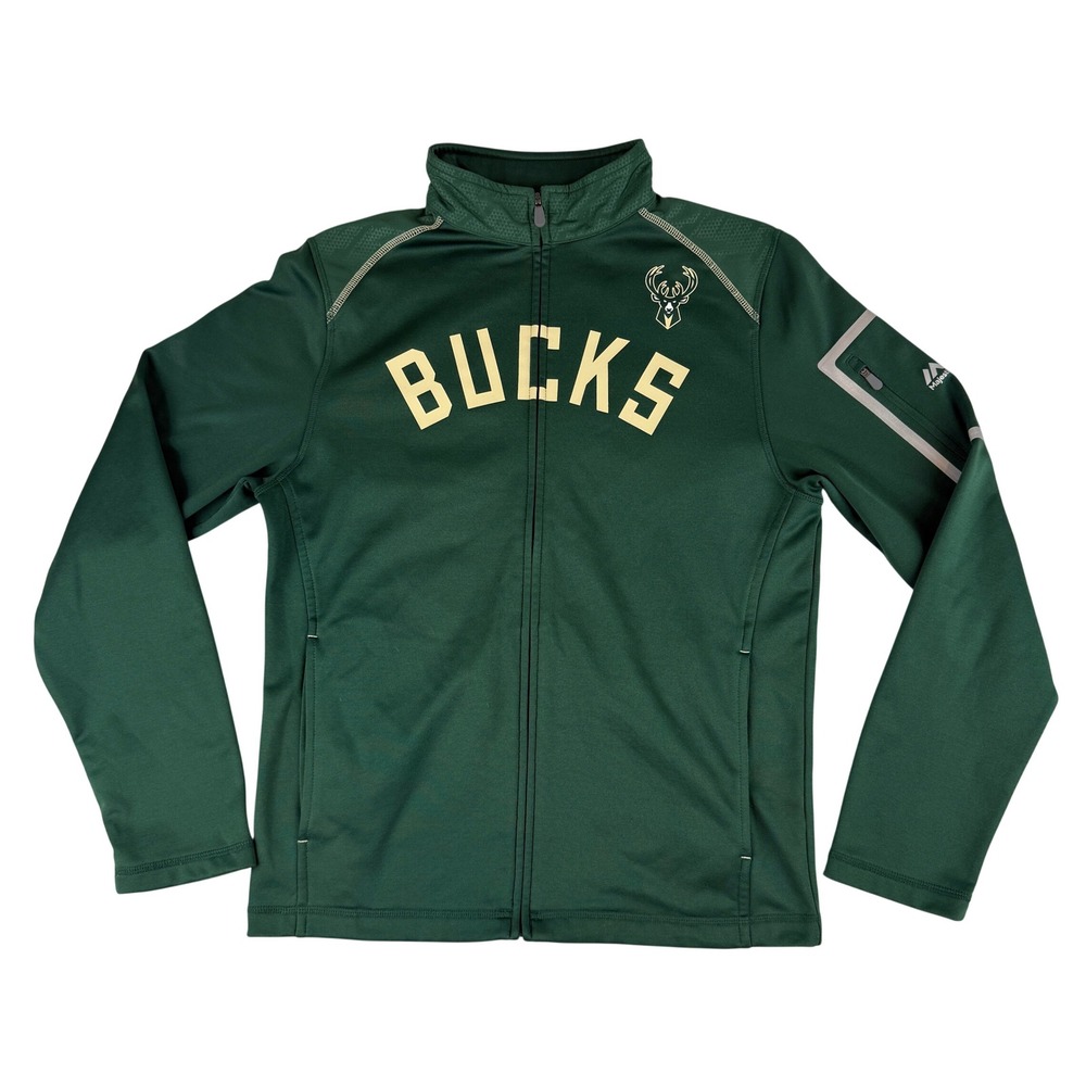 Majestic Track Jacket Mens Small Green Milwaukee Bucks Therma Base Full Zip NBA